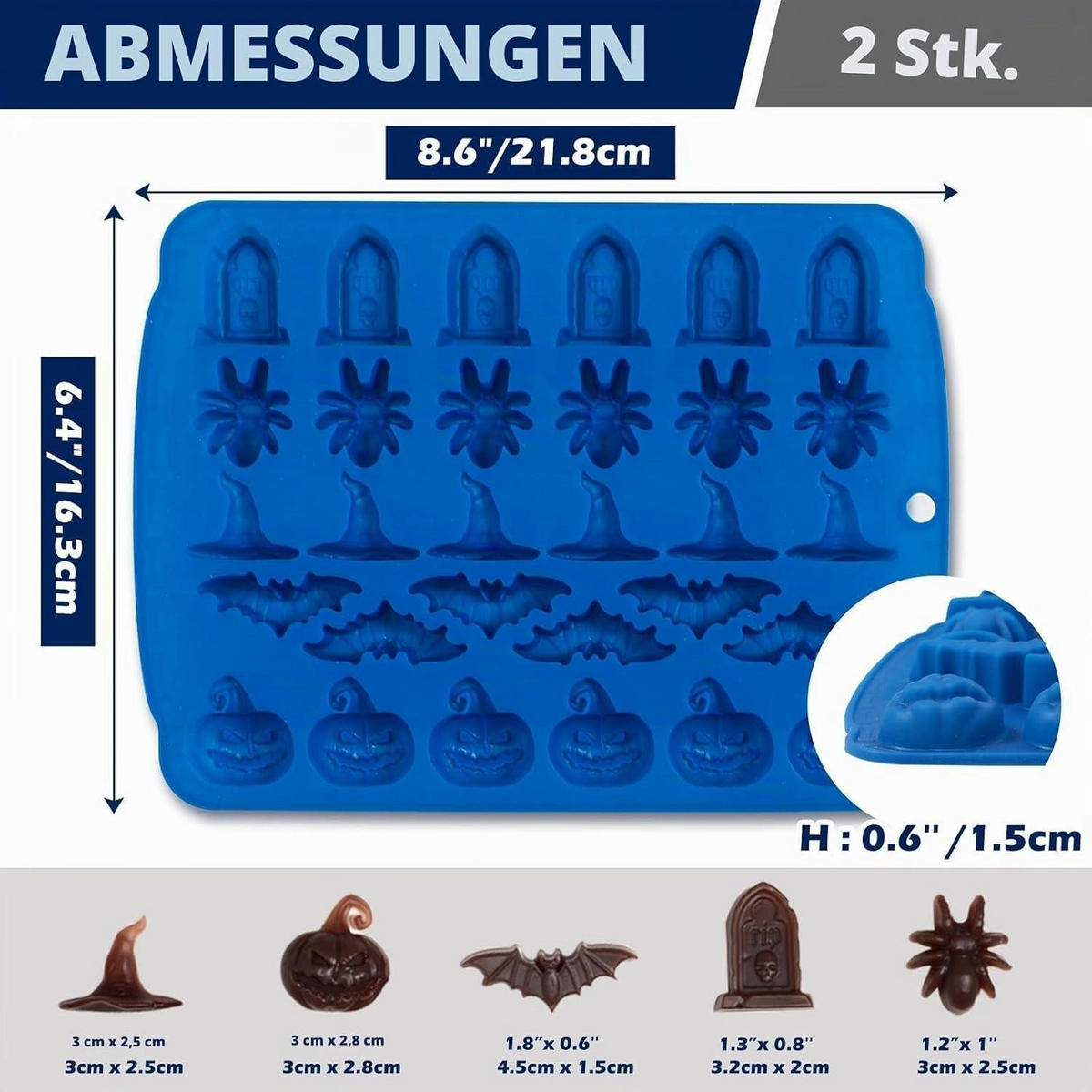 BACKFORM 2-teiliges Set Silikon Halloween Motive - Blau, Kunststoff