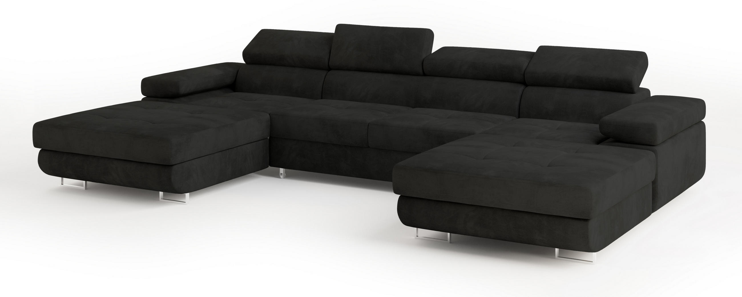 WOHNLANDSCHAFT LYKKE Schwarz Velours-Stoff mit Schlaffunktion - Schwarz, Holz (353/90/202cm) - MASSENO