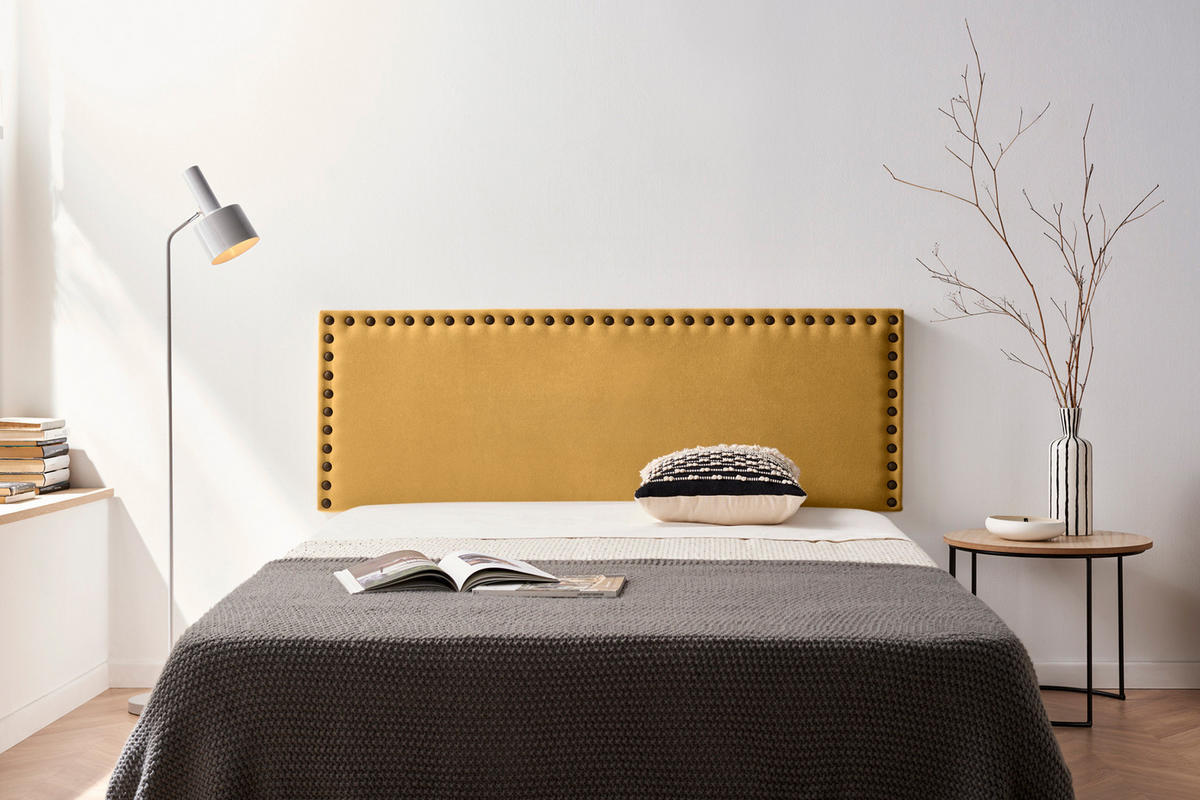 KOPFTEIL gepolstert MODENA Aqualine 90x55x8 cm - Senf - Moonia - Currygelb, Holz (90/8/55cm)