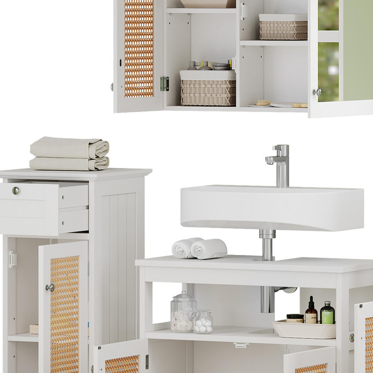 BADMÖBEL-SET Rosario Weiß 5 Teile, mit Hochschrank - Weiß, Holzwerkstoff (60/60/30cm) - Vicco
