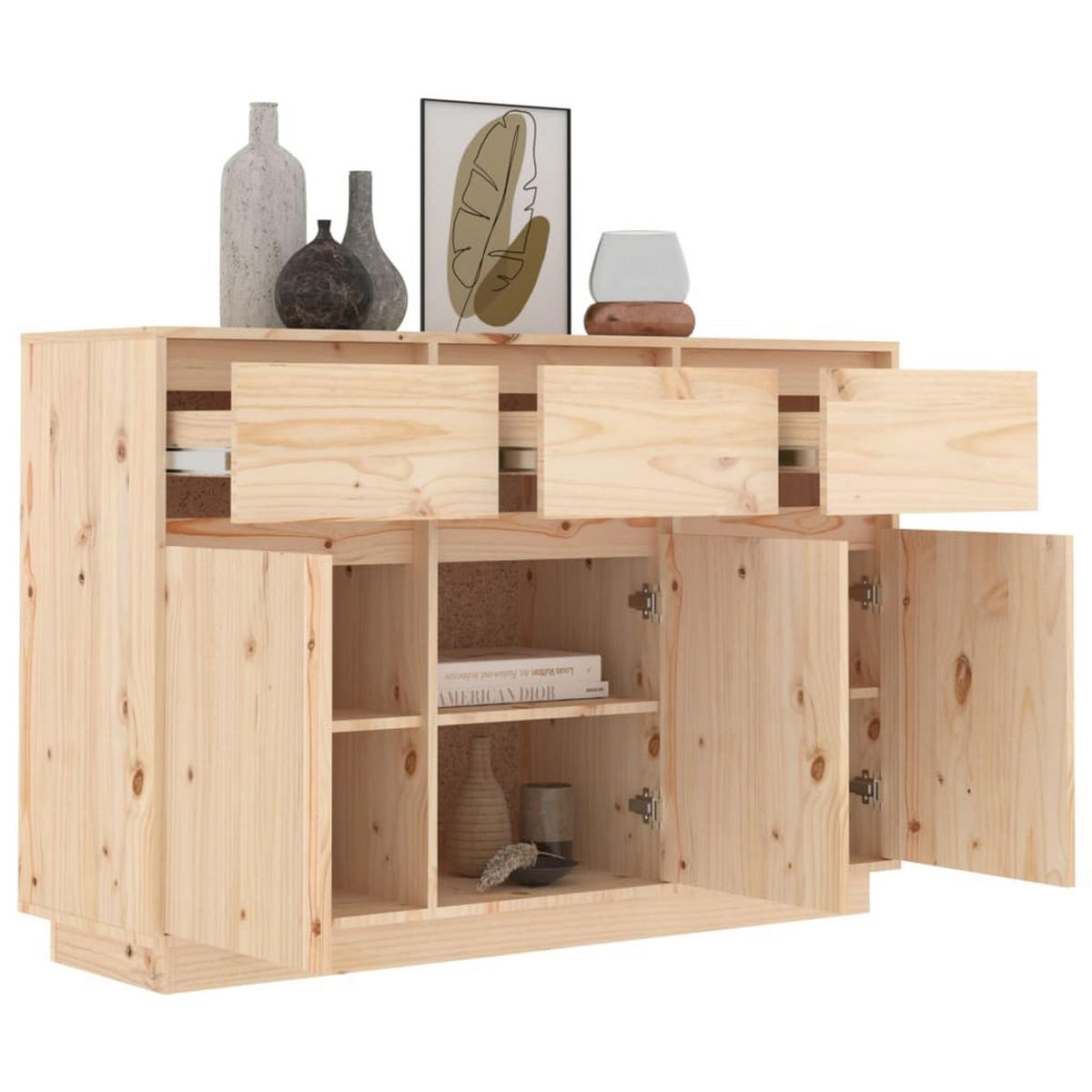 SIDEBOARD 110/34/75 Cm Massivholz Kiefer - Braun, Holz (34/75/110cm) - vidaXL