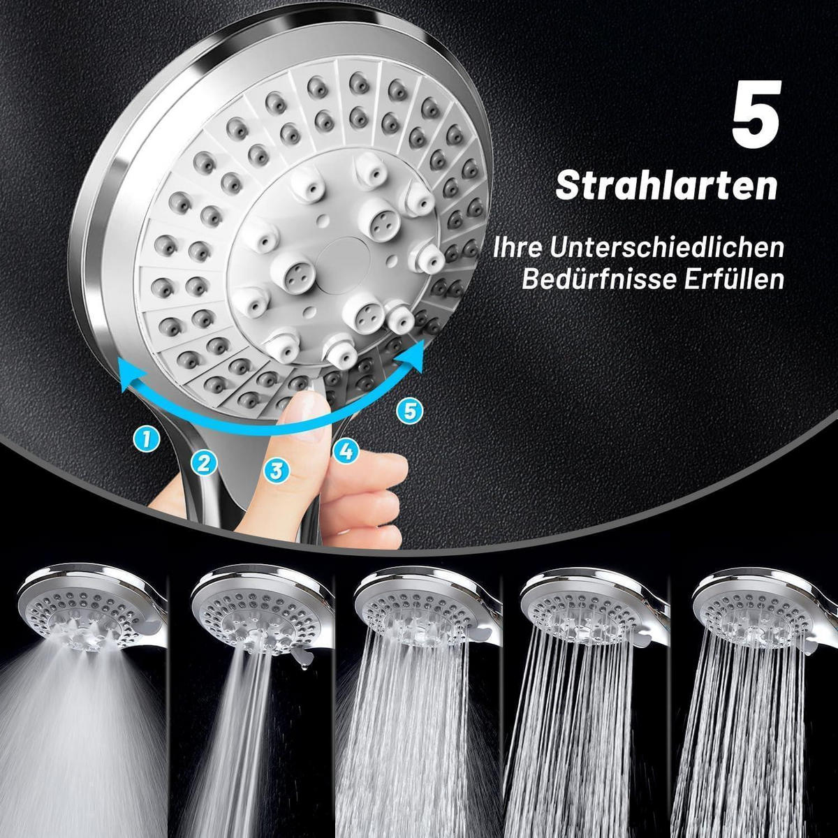 HANDBRAUSE mit 5 Strahlarten Silber - Silberfarben, Kunststoff (5.8/12.7/25cm)