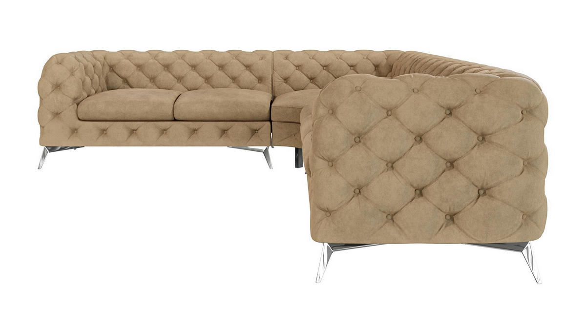 ECKSOFA Chesterfield Laura Beige Samt - Beige/Silberfarben, Holz/Textil (323/264cm) - S-Style Möbel