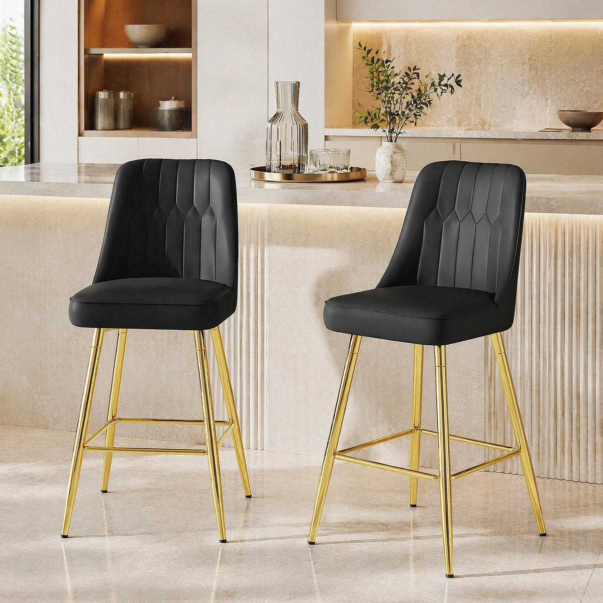 BARHOCKER 2er-Set 100 cm Schwarz mit Metallgestell - Schwarz, Metall (45/100/42cm) - MIVRAY