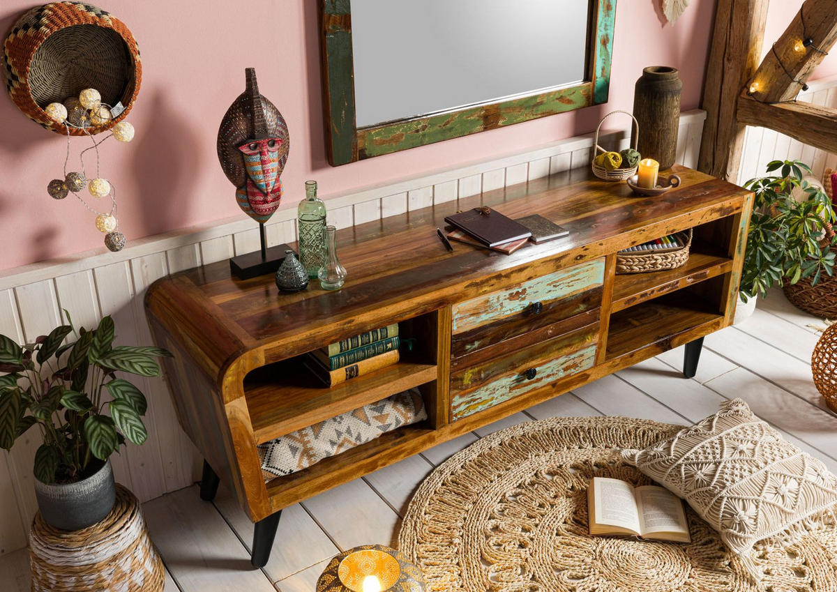 TV-BOARD Altholz 170x45x65 mehrfarbig lackiert SIXTIES #117 - Multicolor, Holz (170/65/45cm) - Massivmoebel24
