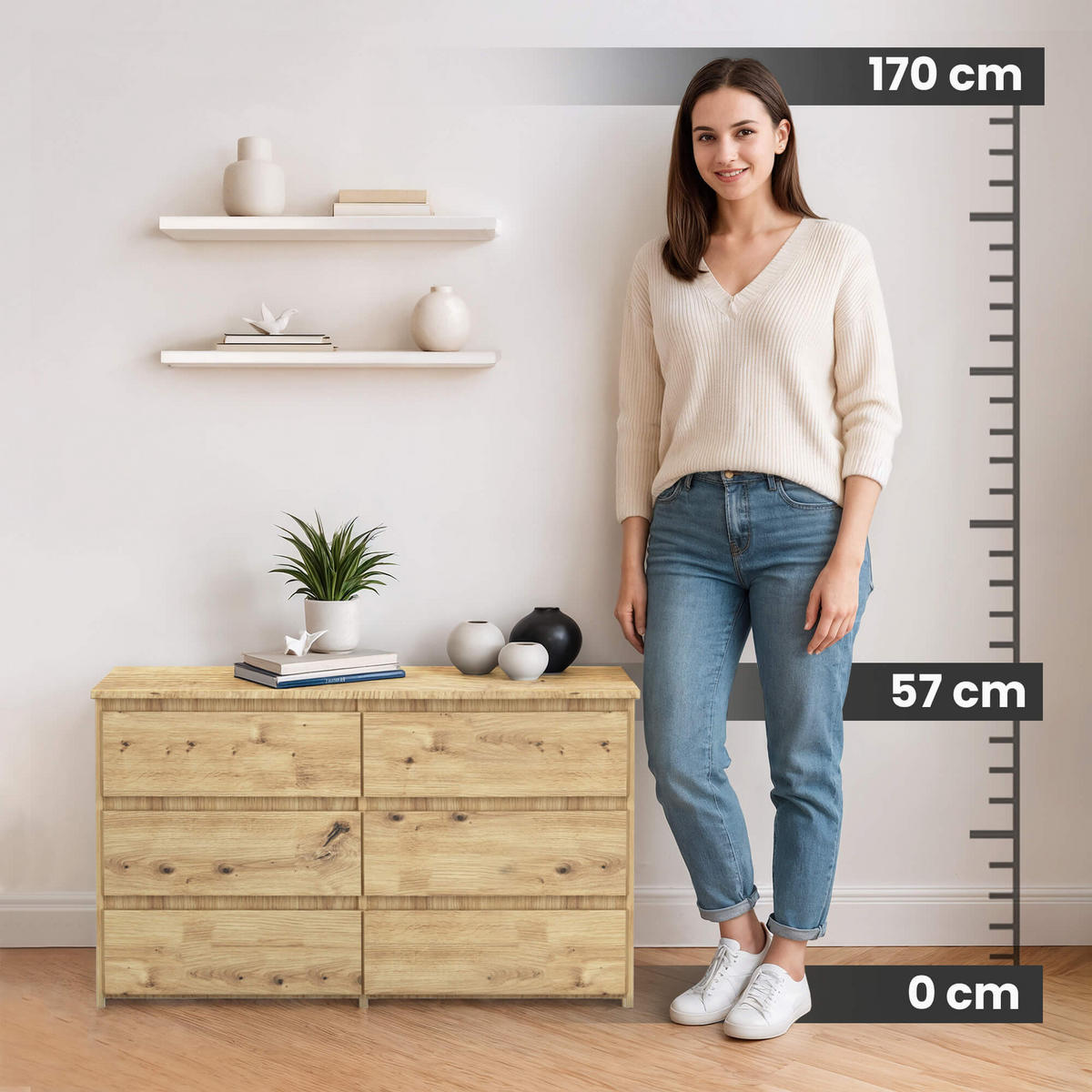 KOMMODE Artisan-Eichenfarbe 35x100x57 cm - Eiche Artisan, Holzwerkstoff (100/57/35cm) - Akord
