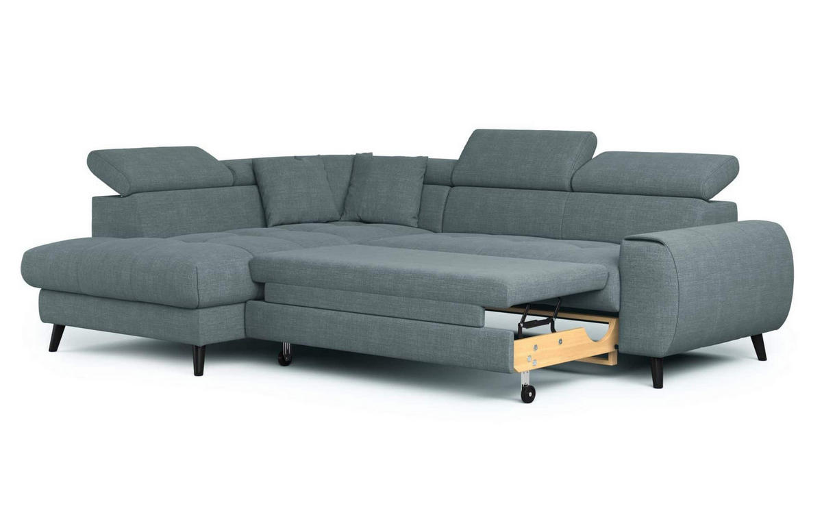 ECKSCHLAFSOFA mit Bettkasten und induktiver Ladefläche + LED - Schwarz/Grün, Holz/Textil (246/195cm) - Cotta