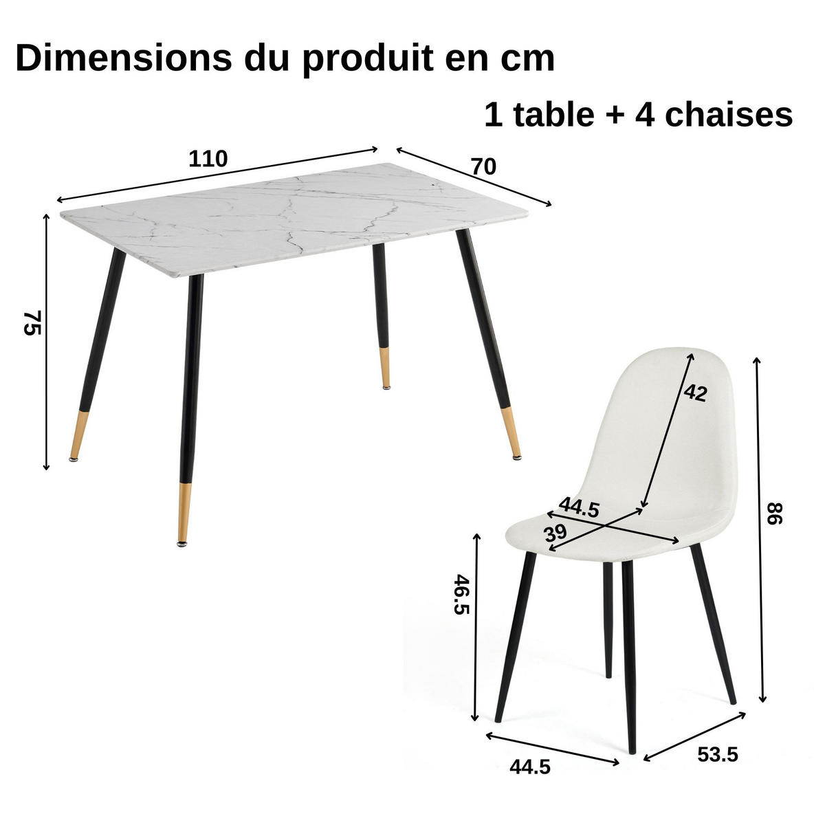 ESSTISCH SET Weiß und gebrochenes Weiß - Beige/Weiß, Holzwerkstoff/Metall (70/75/110cm) - Urban Meuble