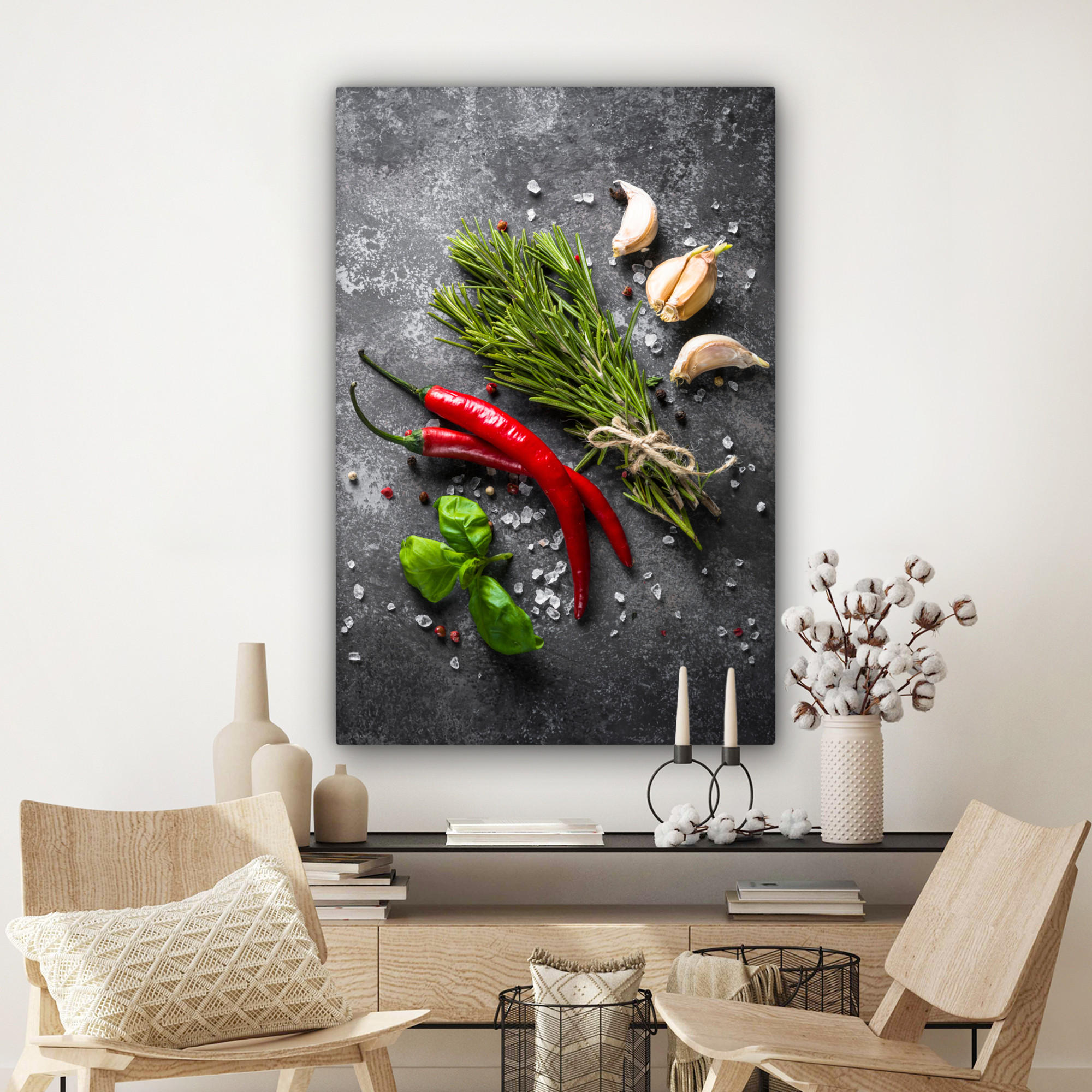 LEINWANDBILD Pfeffer - Kräuter - Gewürze - Beton 80x120 cm - Dunkelgrau, Textil (80/120cm) - MuchoWow