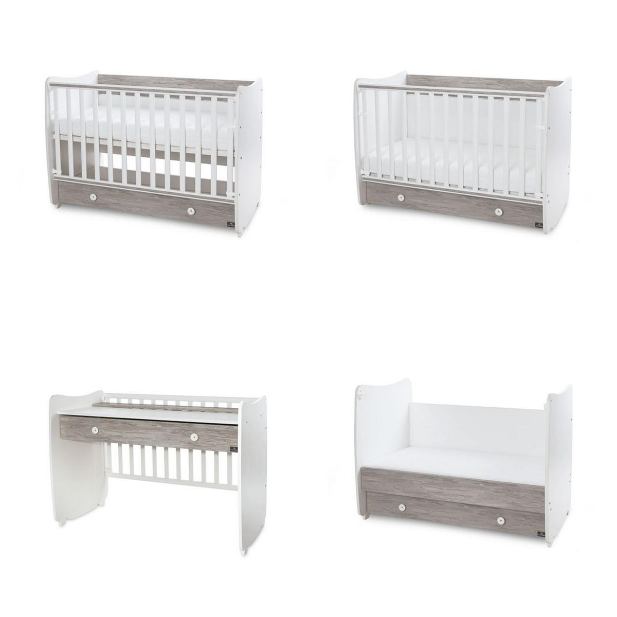 BABYBETT Dream NEW weiß grau 140 x 70 cm, Schaukelbett, Schreibtisch, Schublade, Hubgitter - Grau, Holzwerkstoff (70/140cm) - Lorelli