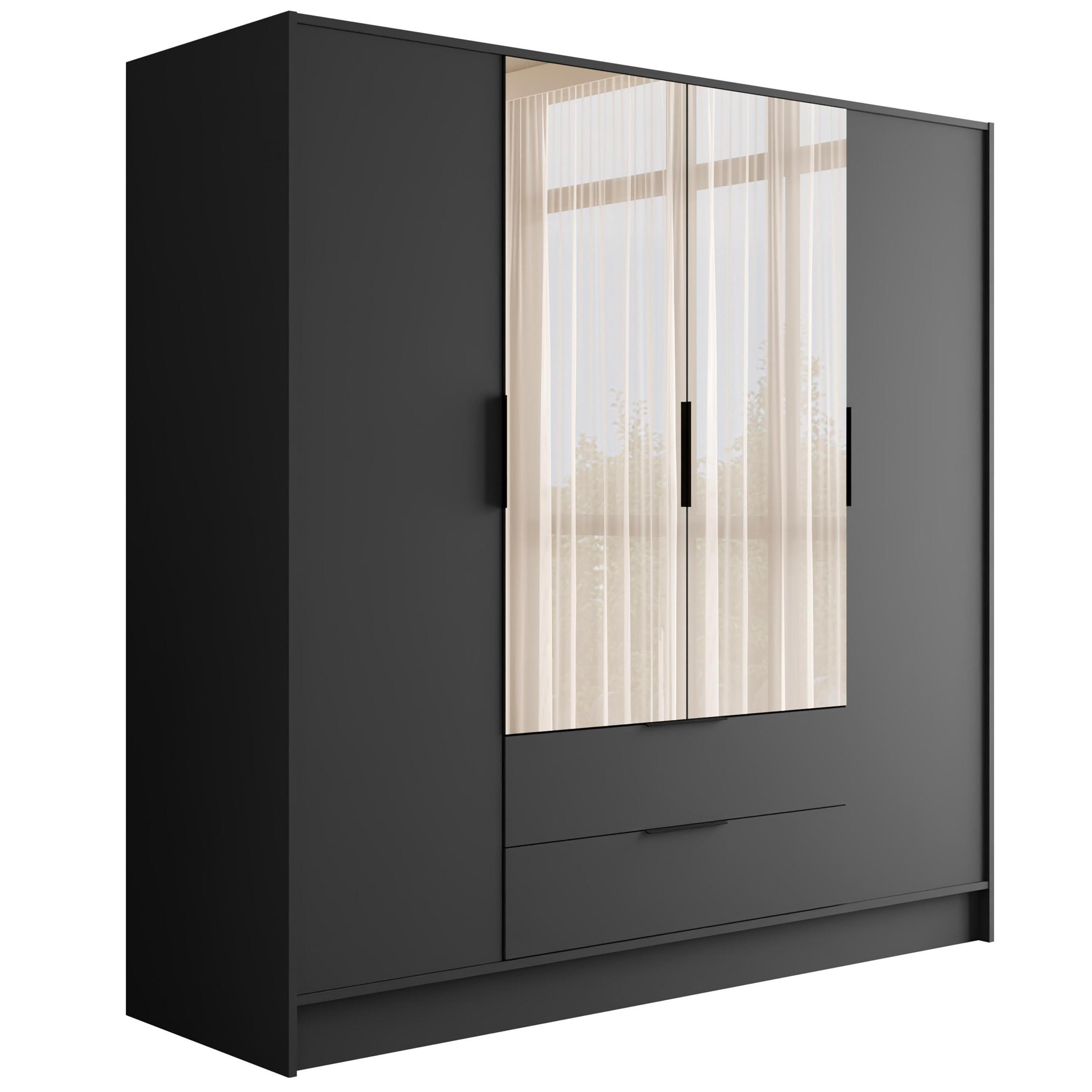 KLEIDERSCHRANK mit Spiegel und Flügeltüren KOLIN 200x200cm Graphit - Graphitfarben, Holzwerkstoff (200/200/51cm) - ALTDECOR