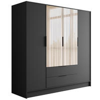 KLEIDERSCHRANK mit Spiegel und Flügeltüren KOLIN 200x200cm Graphit - Graphitfarben, Holzwerkstoff (200/200/51cm) - ALTDECOR