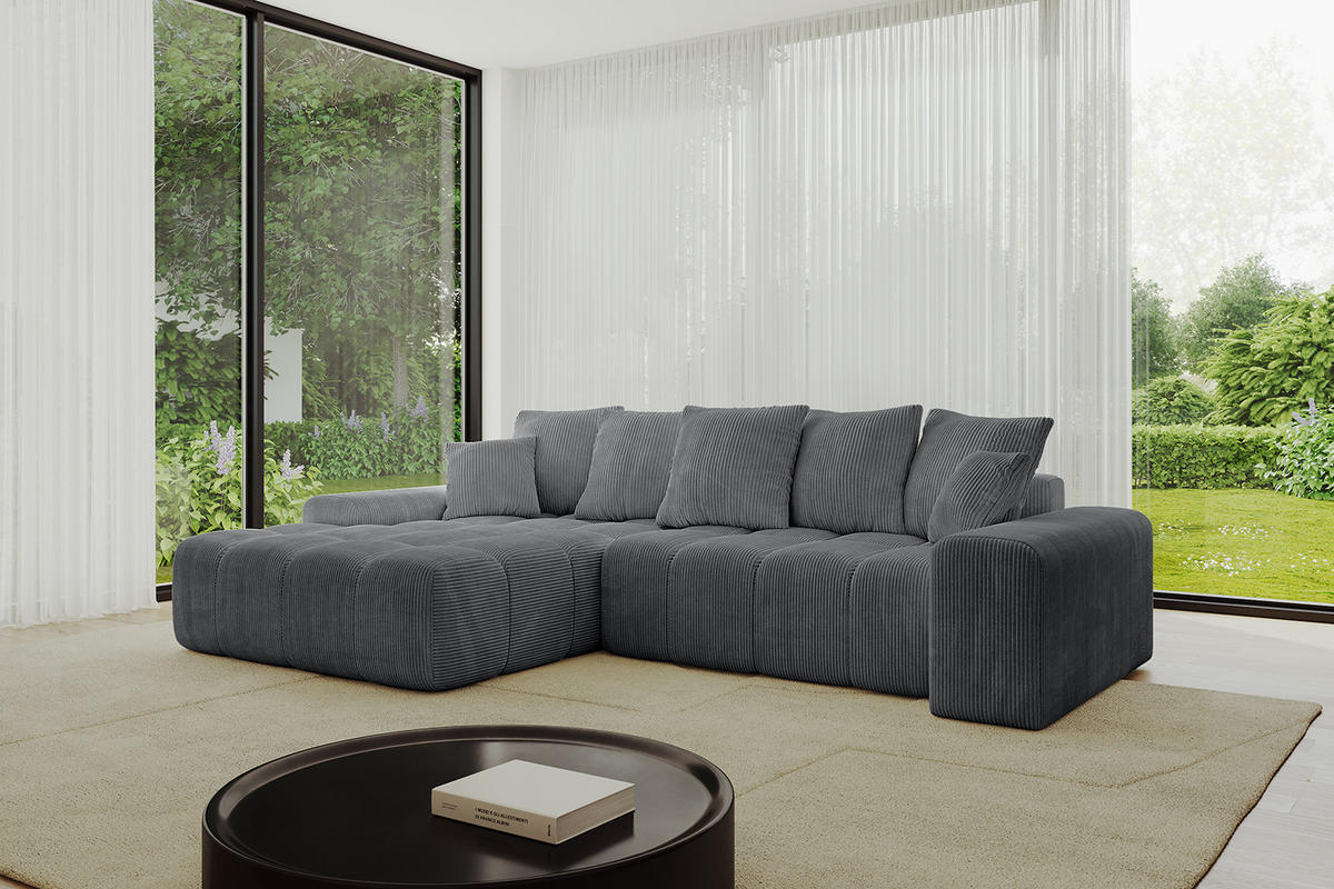 ECKSOFA Ottomane Links ENSI-L - 267x164x88 cm Dunkelgrau - Dunkelgrau, Holzwerkstoff/Kunststoff (267/164cm) - ALTDECOR