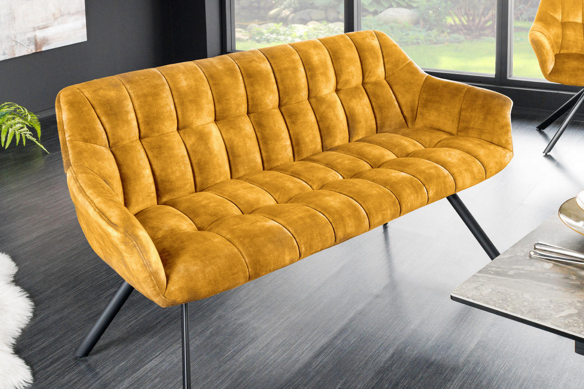 SITZBANK PAPILLON Samt Metall Senfgelb 165 cm - Gelb/Schwarz, Textil/Metall (165/85/65cm) - riess-ambiente