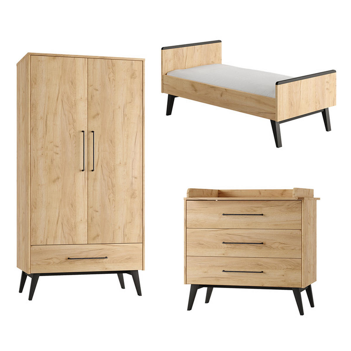 POKOJ PRO MIMINKO 3DÍLNÝ Retro Dřevo - hnědá, kompozitní dřevo (144.4/91.6/75.2cm) - Petits-meubles