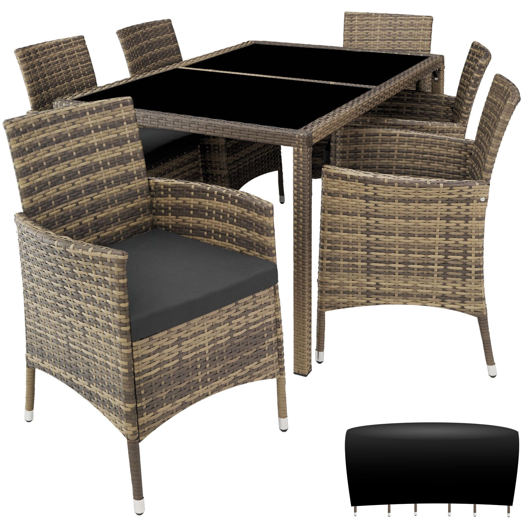 RATTAN SITZGRUPPE Porto,inklusive Schutzhülle,natur/dunkelgrau - Naturfarben, Kunststoff - tectake