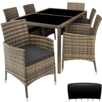 RATTAN SITZGRUPPE Porto,inklusive Schutzhülle,natur/dunkelgrau - Naturfarben, Kunststoff - tectake