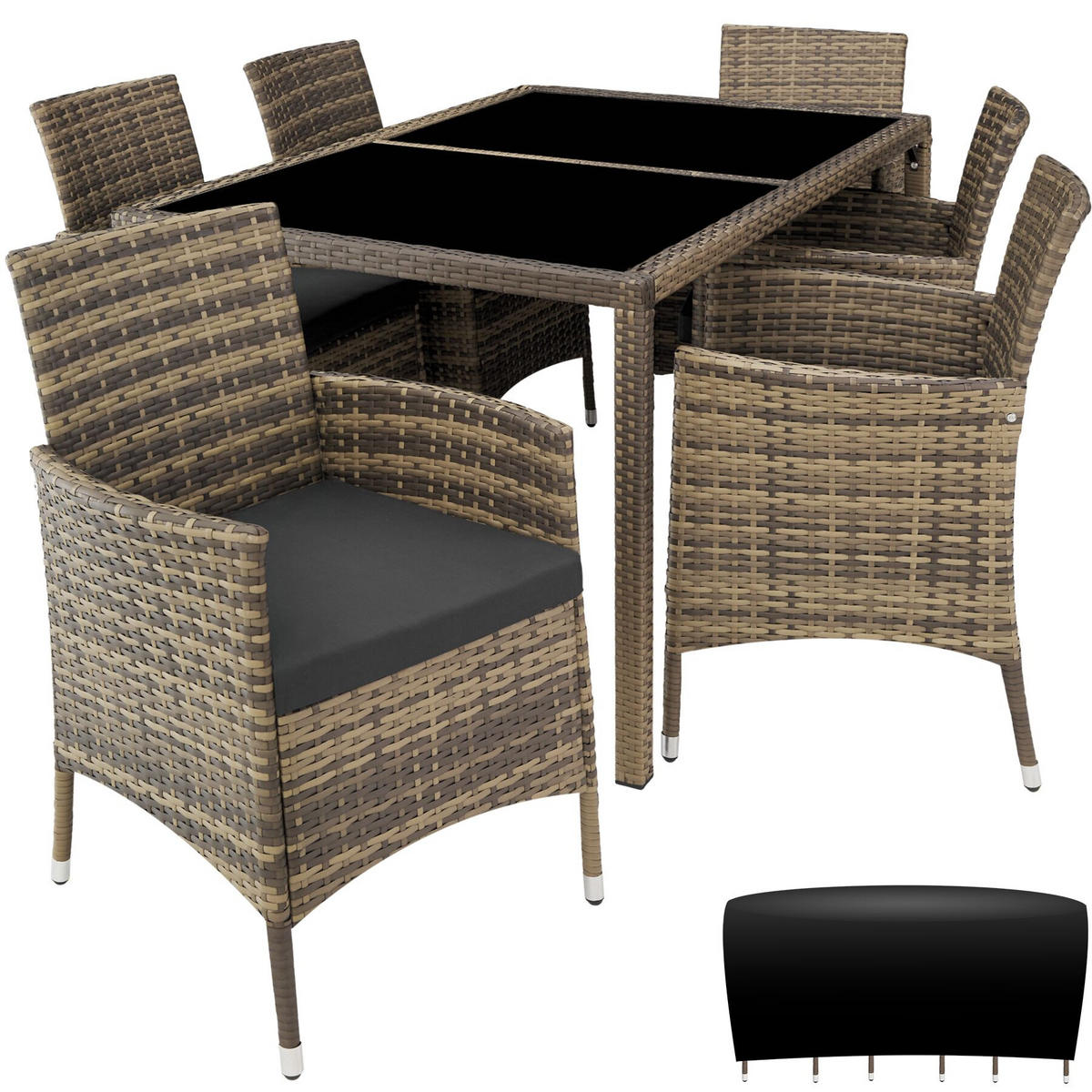 RATTAN SITZGRUPPE Porto,inklusive Schutzhülle,natur/dunkelgrau - Naturfarben, Kunststoff - tectake