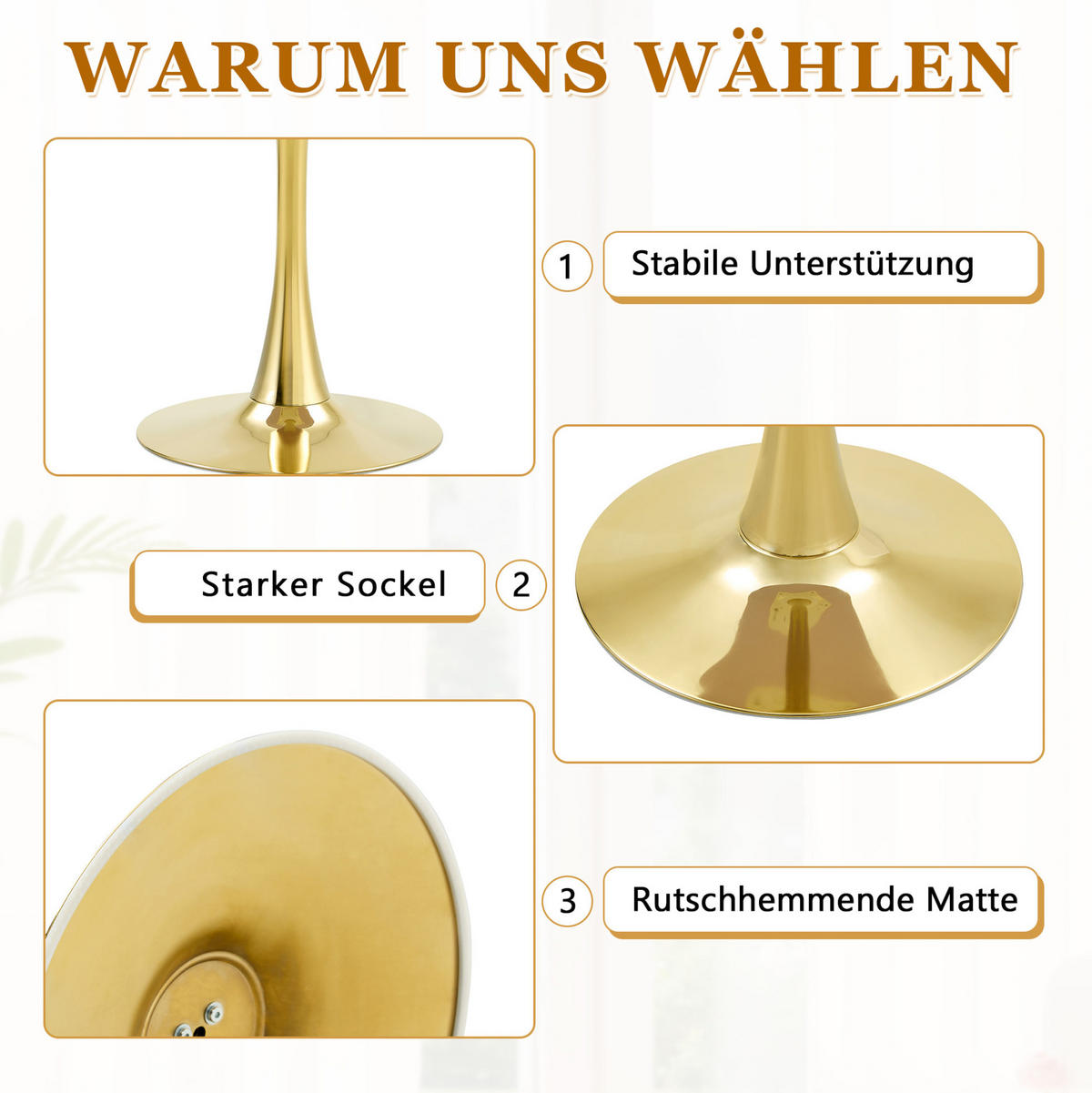 BEISTELLTISCH rund 60/72 cm in Weiß und Gold mit MDF-Platte - Weiß, Holzwerkstoff (60/60/72cm) - BEAOK