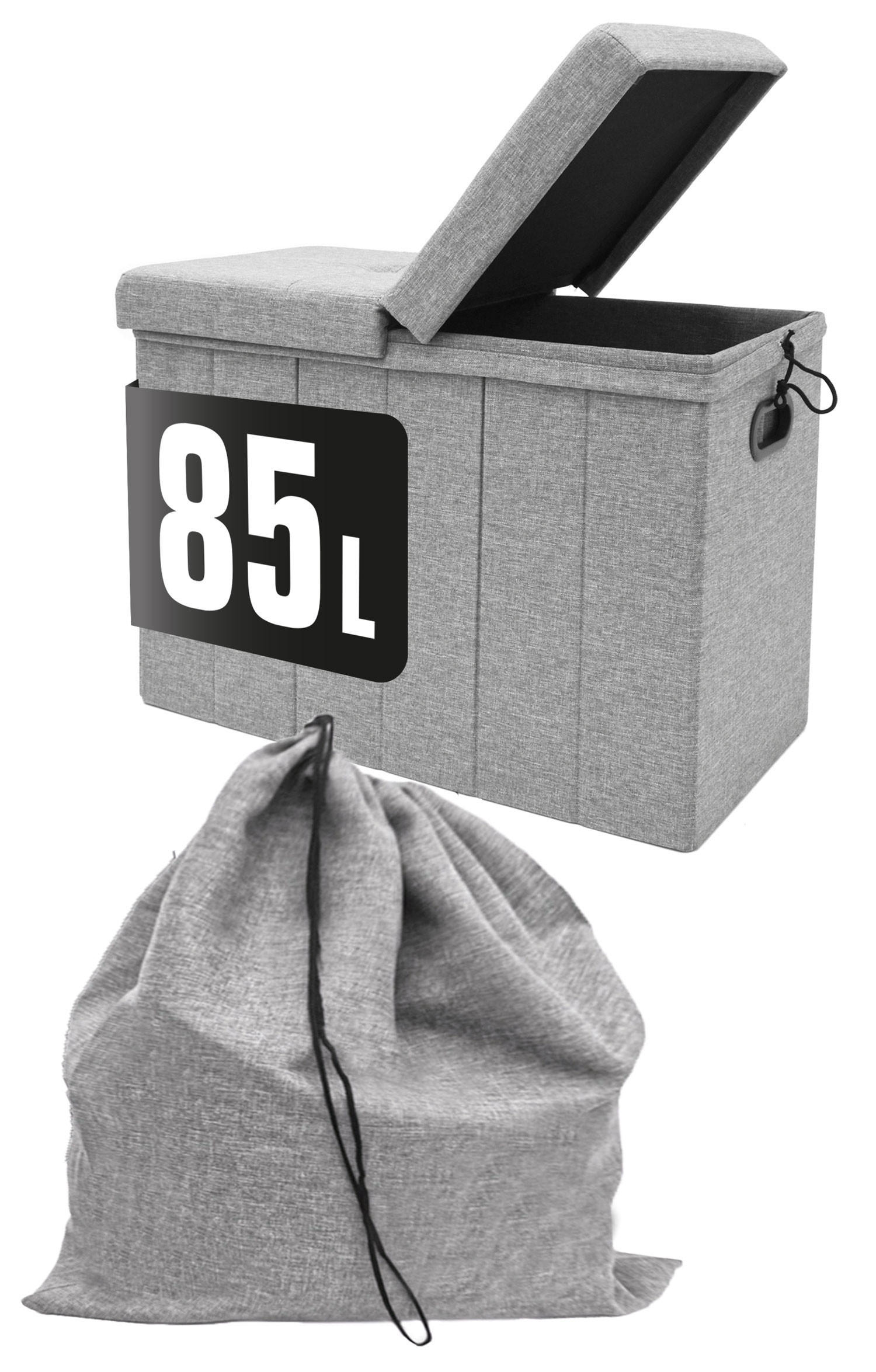 WÄSCHEKORB 85 Liter Faltbar mit Wäschesack 62x31 cm Grau - Grau, Kunststoff (31/45/62cm) - Dunedesign