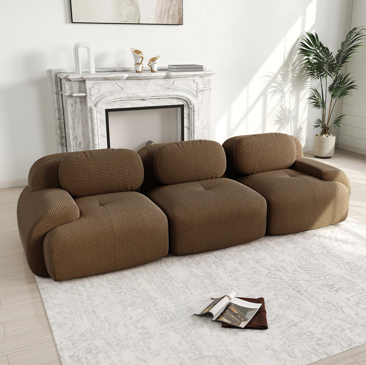 SOFA modular rahmenlos Cord Brown - Braun, Kunststoff (103/75/298cm) - Meubliv