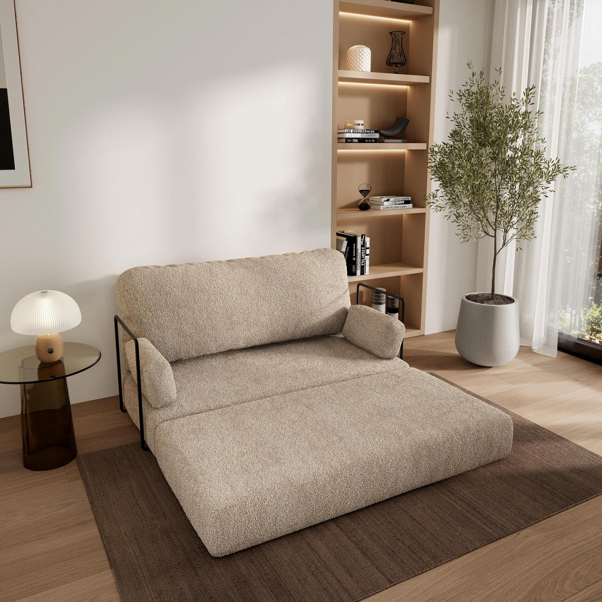 POHOVKA z pěny KESTE s kovovým rámem Buklé látka Béžová - béžová, textil (140/86/60cm) - MASSENO