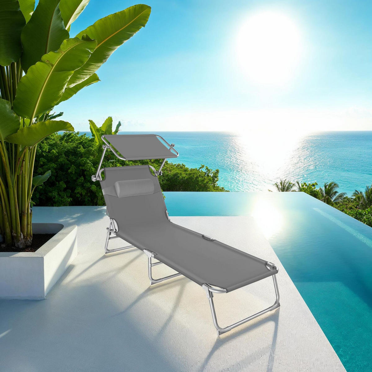 GARTENLIEGE 2er Set Chloé,190 x 68 x 65 cm,grau - Grau, Kunststoff (68/65/190cm) - tectake