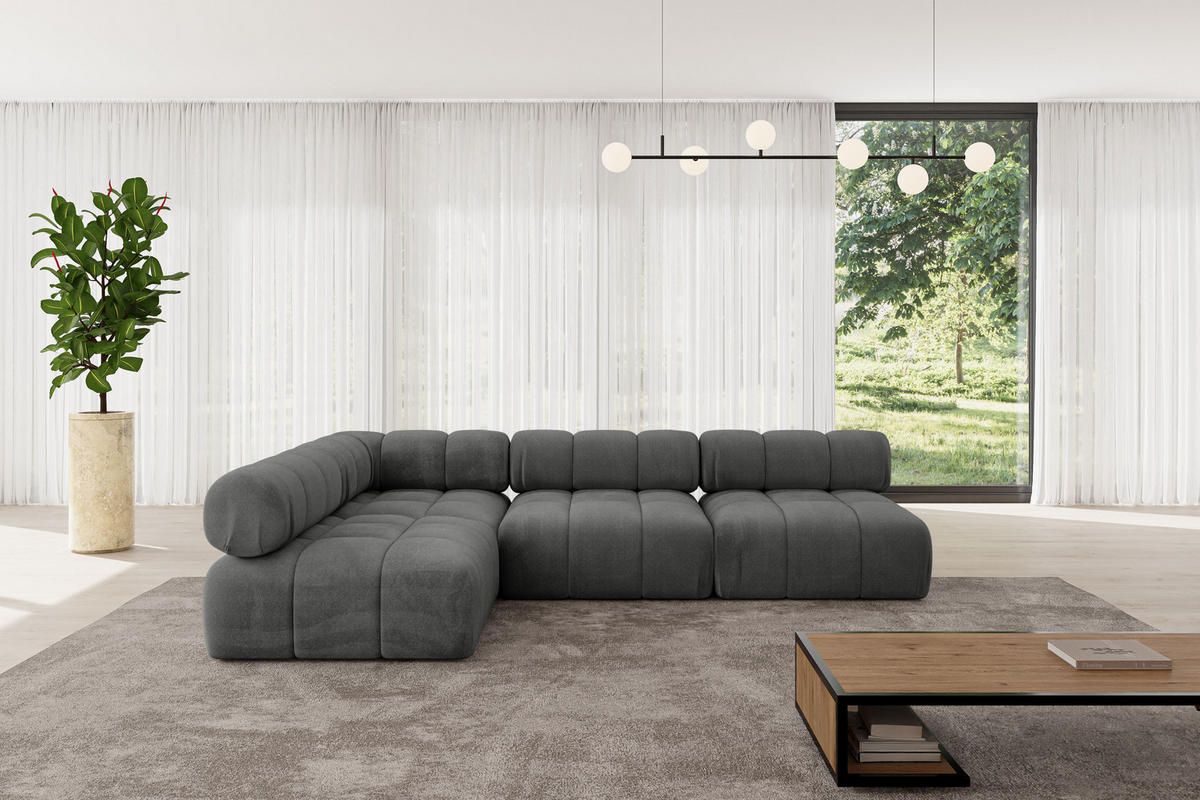 ECKSOFA modulares Sofa Samaro-L2 - 285x190x70 cm Dunkelgrau Velours - Dunkelgrau, Holzwerkstoff/Textil (285/190cm) - ALTDECOR