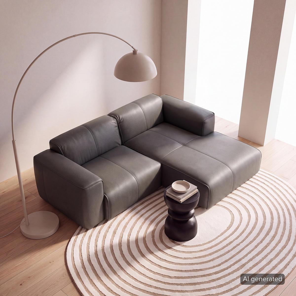 ECKSOFA mit XL-Longchair - Schwarz/Grau, Leder/Kunststoff (260/171cm) - home24