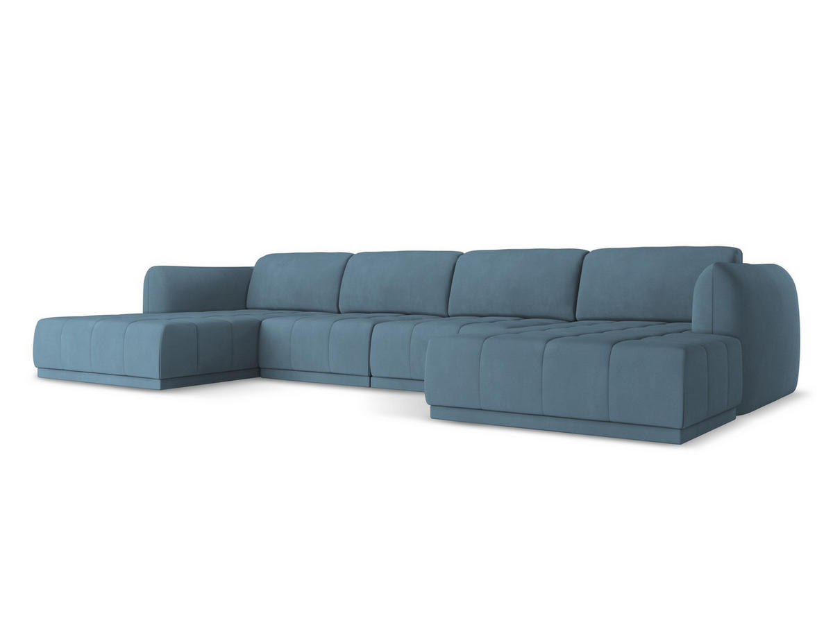 WOHNLANDSCHAFT Chenille Stoff Blau - Blau/Blaugrau, Kunststoff/Textil (370/74/170cm) - Makamii