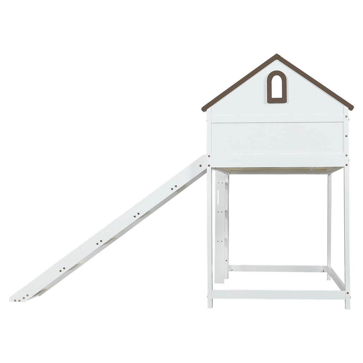 SPIELBETT 90/200 cm DE-02244, in Weiß, mit Rutsche, Dach und Fenster - Weiß, Holz/Holzwerkstoff (90/200cm) - ComfortXL