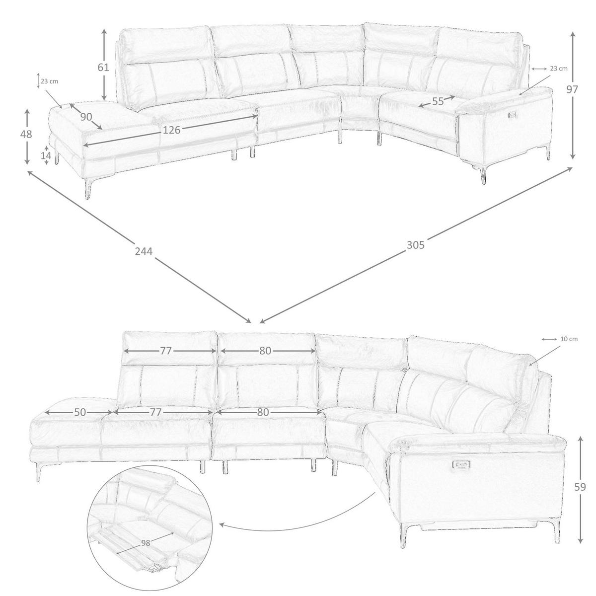 ECKSOFA Ecke tabakbraun dunkler Stahl 305/244/97 cm - Braun, Leder/Metall (305/244cm) - ANGEL CERDA