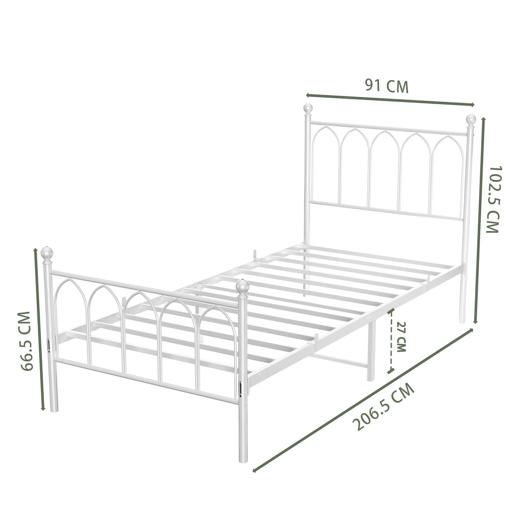 METALLBETT 90/200 mit Stauraum unter dem Bett Jugendbett mit Lattenrost,Weiß - Weiß, Metall (90/200cm) - STILVORA