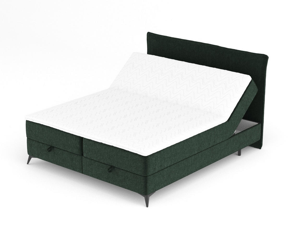 BOXBETT Peru Dunkelgrün 120/200 cm im Chenille-Stoff - Dunkelgrün/Schwarz, Holz/Holzwerkstoff (140/200cm) - Maison de Reve