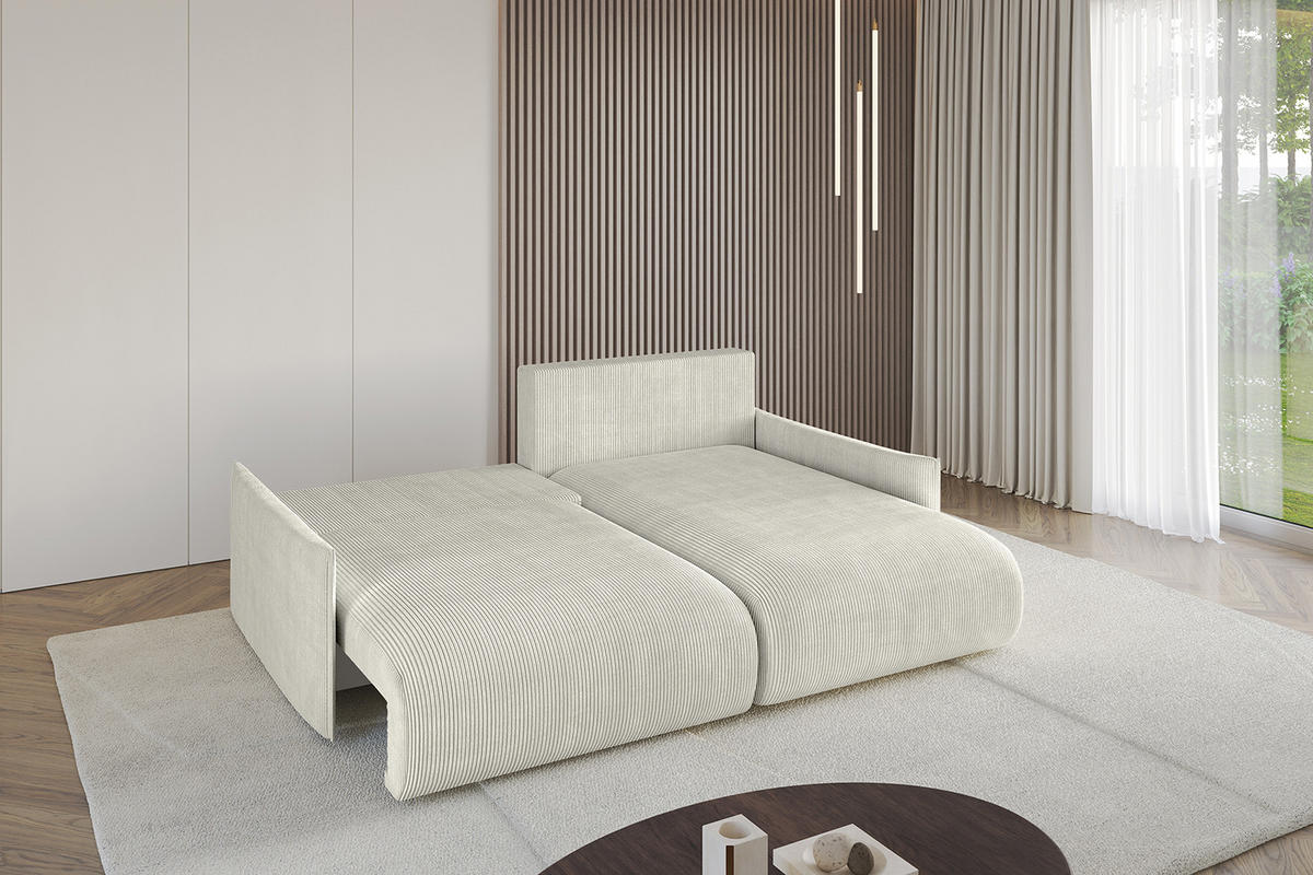 ECKSOFA Ottomane rechts ONESK-L -v1 216x177x72 Hellgrau Cord - Ecru, Holzwerkstoff/Kunststoff (177/216cm) - ALTDECOR