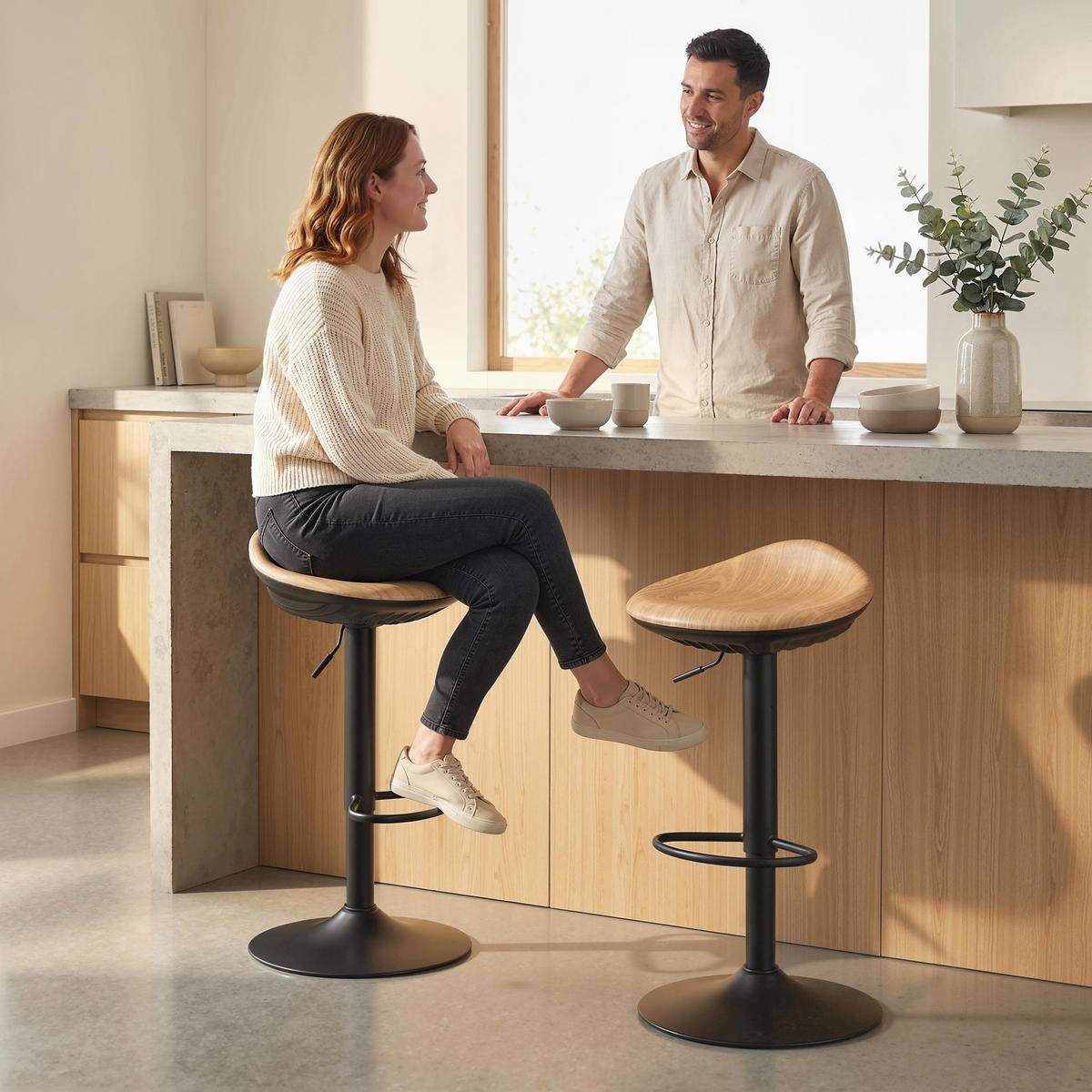 BARHOCKER 2er-Set DE-14811 höhenverstellbar & schwenkbar Eiche - Eichefarben, Metall (40/84/40cm) - ComfortXL