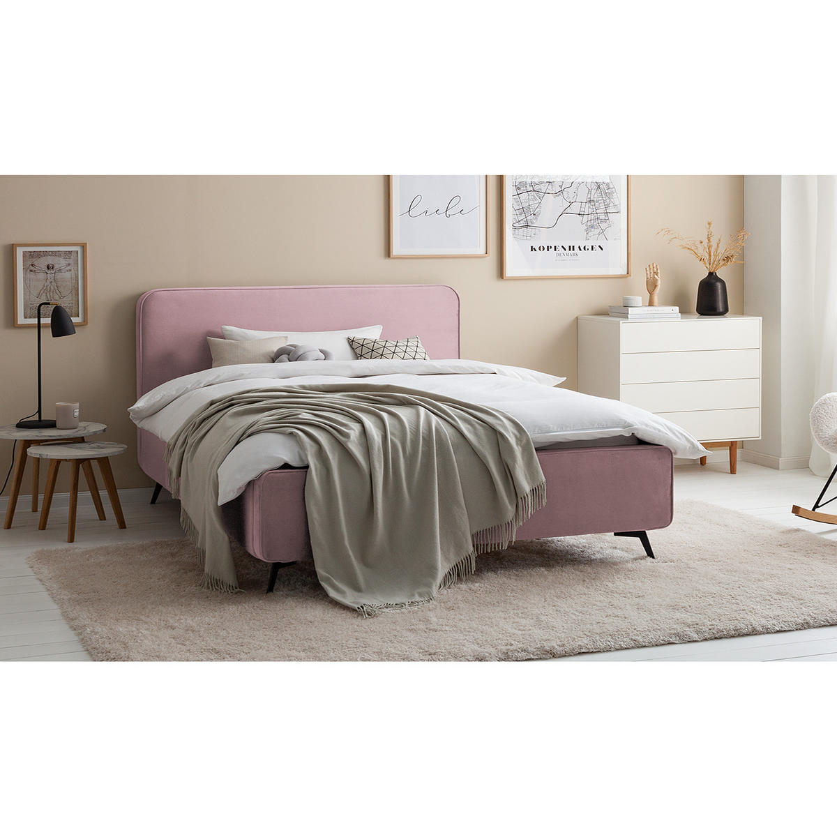 POLSTERBETT - Mauve, Textil (180/200cm) - home24