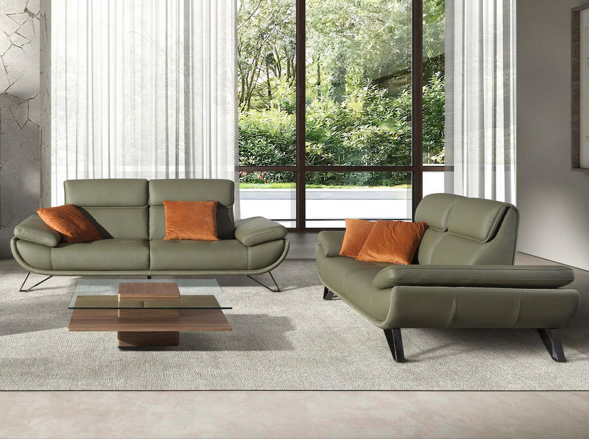 SOFA 2-Sitzer-Sofa aus olivgrünem Leder 205/127/95 cm - Chromfarben/Dunkelgrün, Leder/Metall (205/95/127cm) - ANGEL CERDA