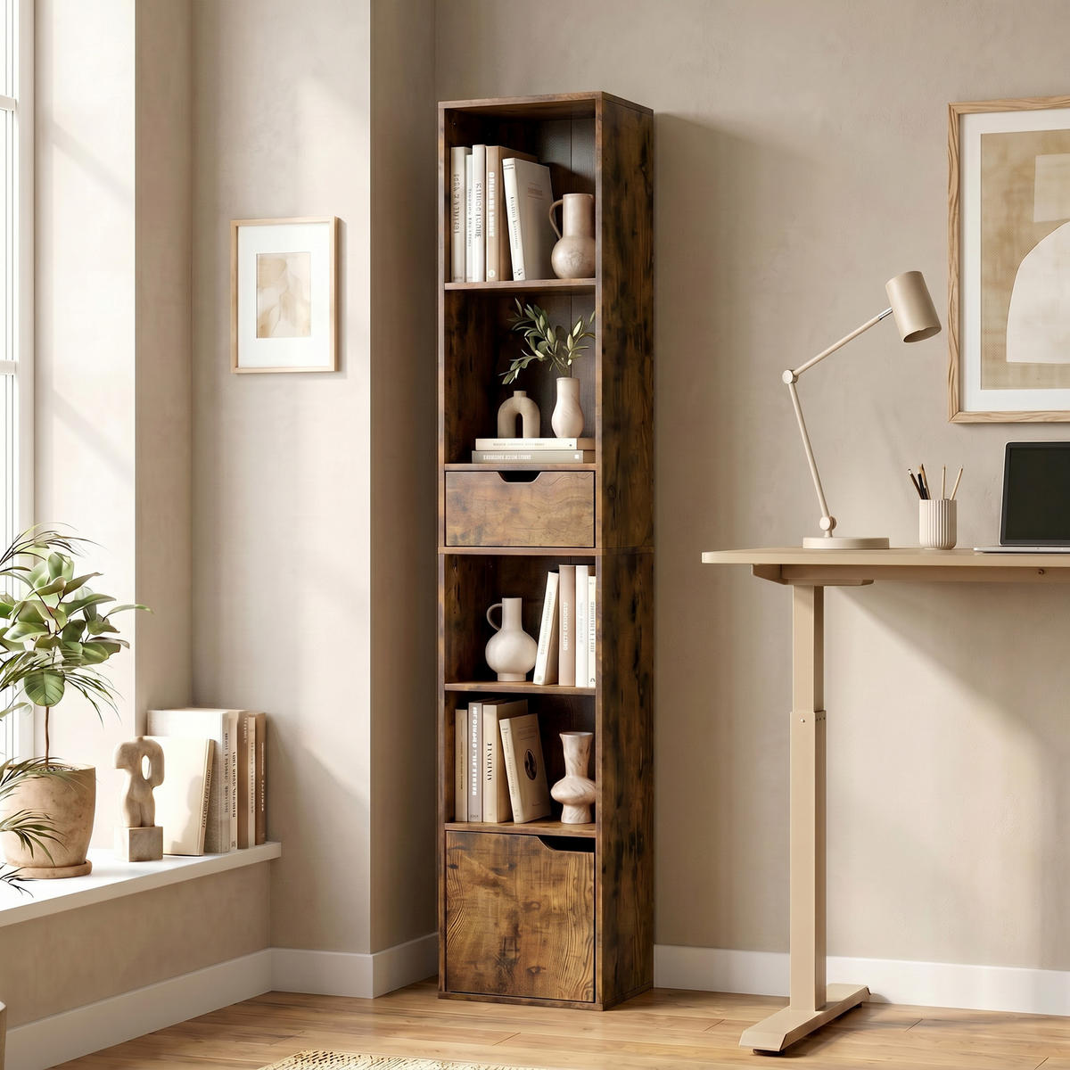 BÜCHERREGAL Spanplatte Braun - Braun, Holzwerkstoff (24/158/30cm) - HOMCOM