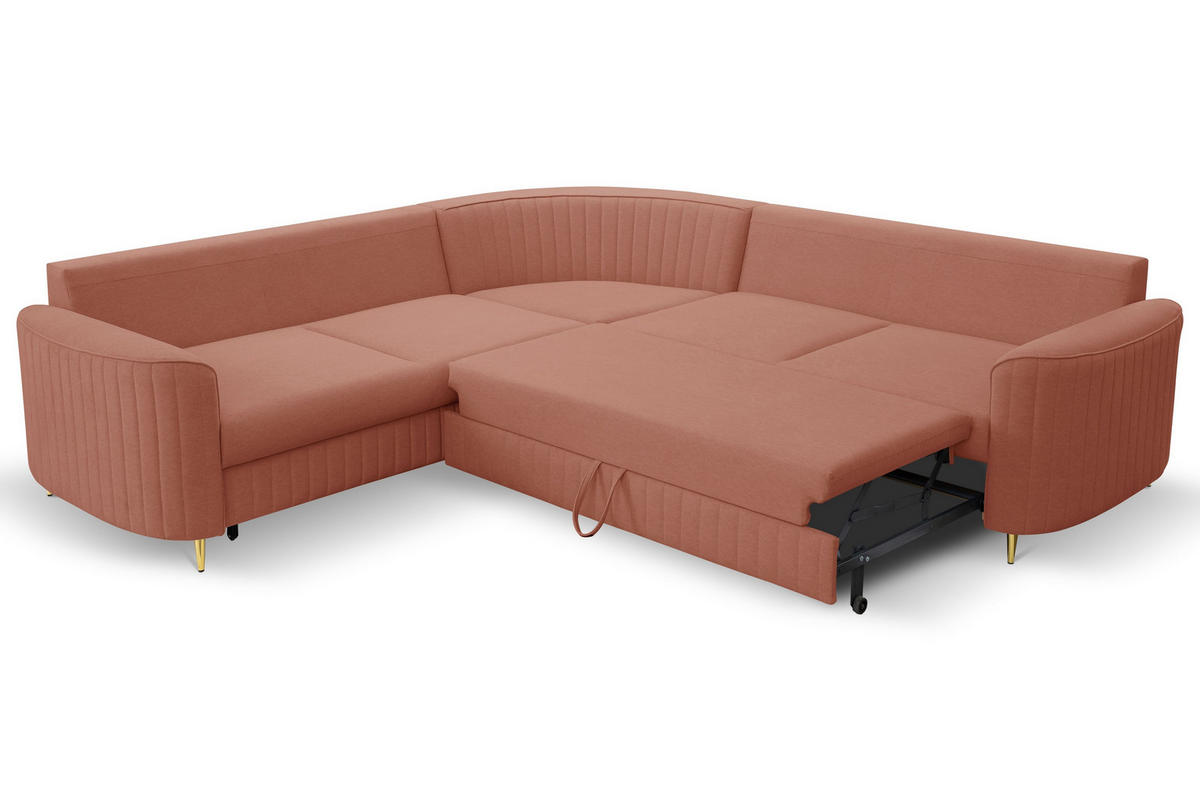 ECKSOFA VELA R-S Rosa Velours-Stoff mit Schlaffunktion - Rosa, Holz (251/251cm) - MASSENO