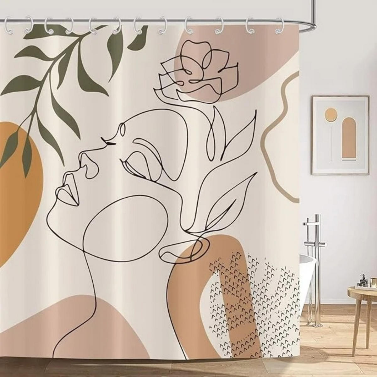 DUSCHVORHANG Boho Kunst abstrakt wasserdicht Stoff für Badewanne mit Haken - Gelb, Textil (180/180cm) - MCBOSON