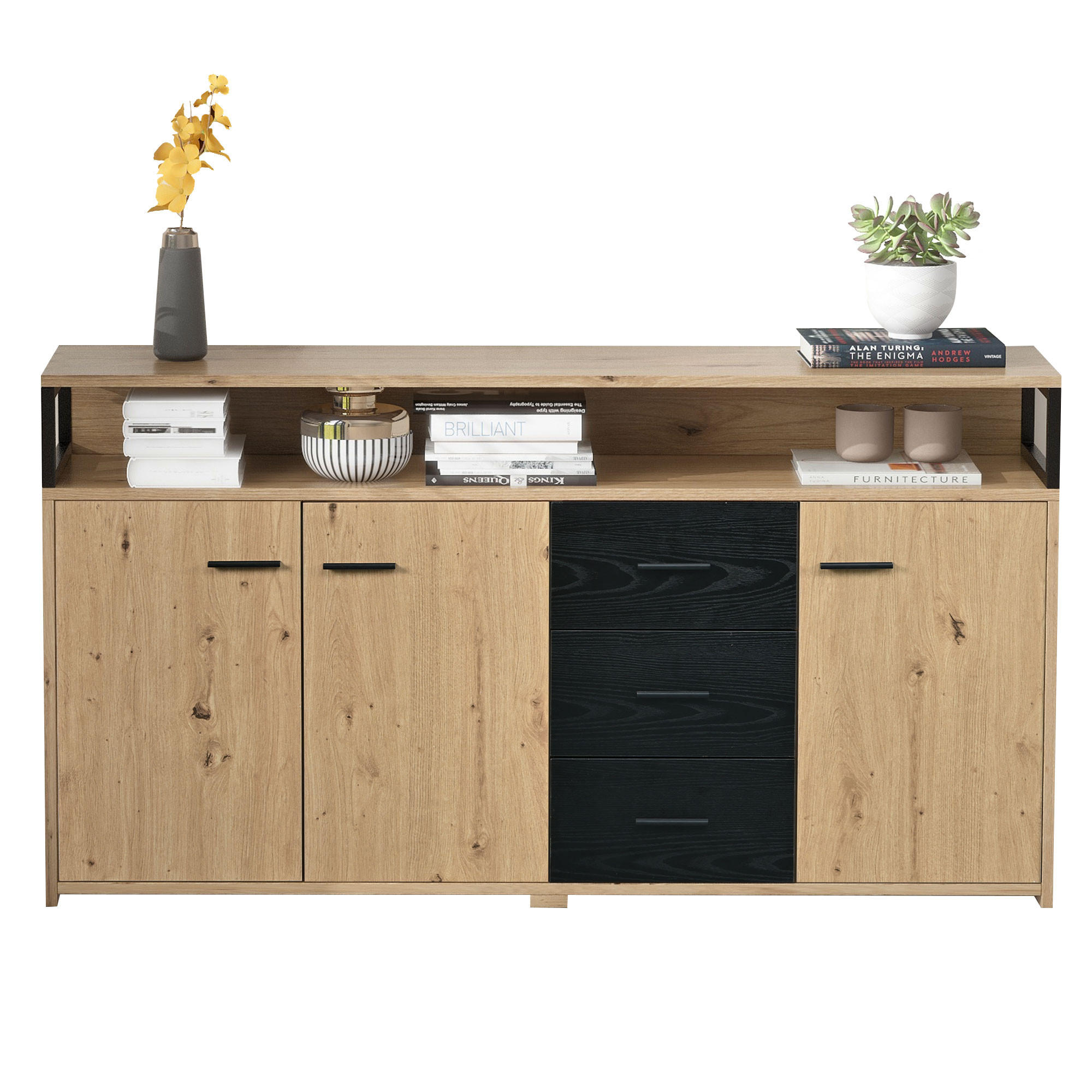 SIDEBOARD i brun industriell design med 3 dörrar och 3 lådor, B150/D35/H75,9cm Svart, Brun 75.9/150/35 cm