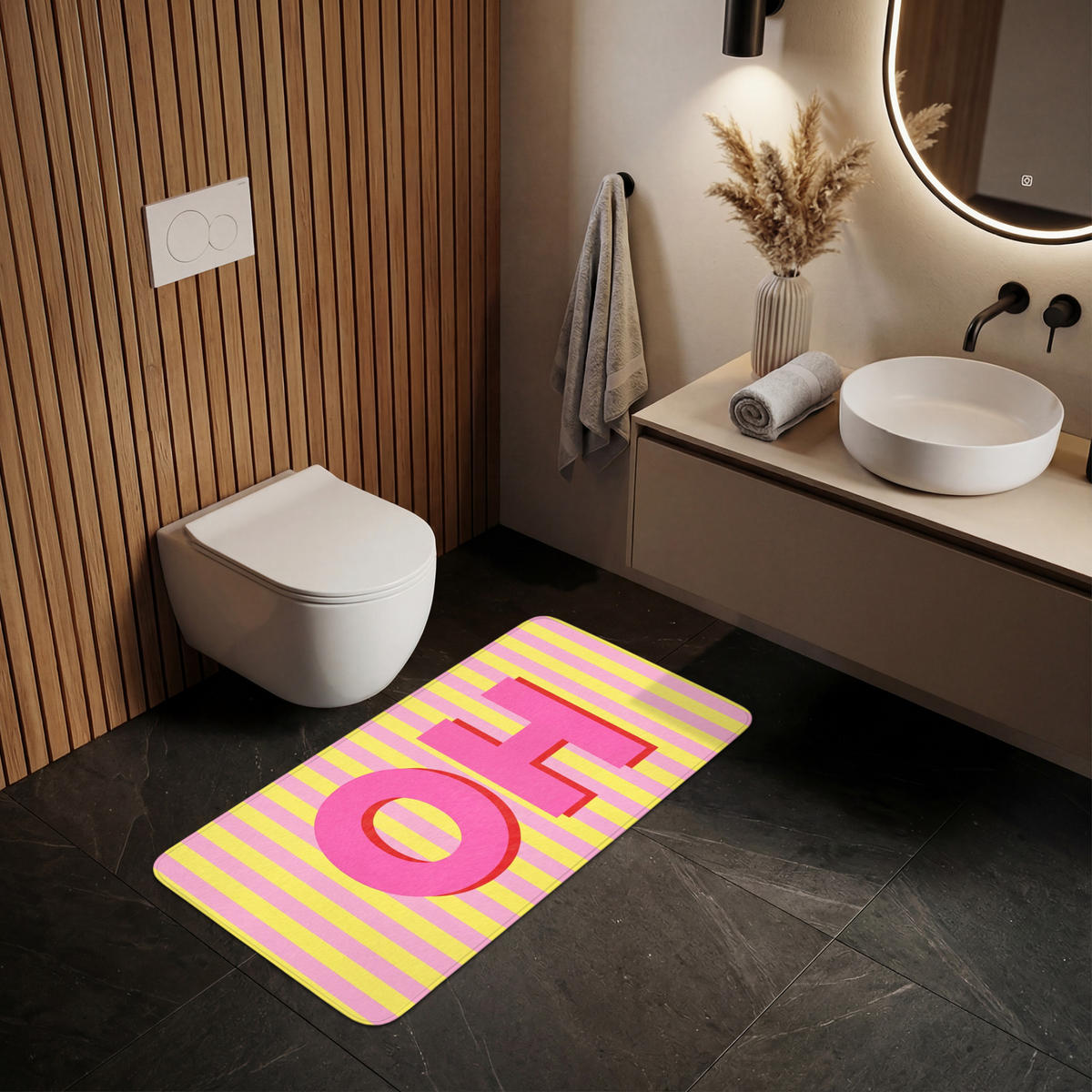 WC-VORLEGER Text - Streifen - Rosa WC Teppich 120x60 cm - Multicolor, Kunststoff/Textil (120/60cm) - OnlyWow
