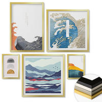 WANDBILDER 5er Set - 50x50 cm & 20x30 cm & 40x60 cm Goldrahmen - Stilvolle moderne Blumen - Goldfarben, Kunststoff (40/60cm) - ArtPrintCave