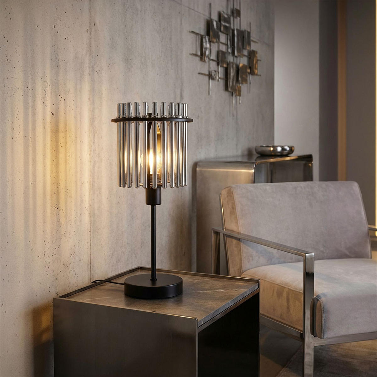 LED TISCHLEUCHTE Gorley Metall Grau - Schwarz, Glas (15/15/37.5cm) - Globo Lighting