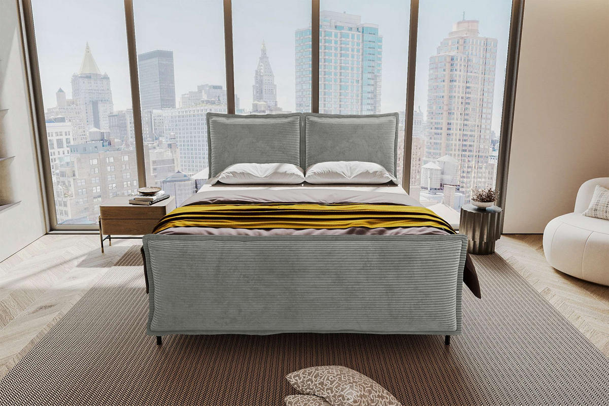 BOXSPRINGBETT VERO PLUS Cordstoff Hellgrau 140/200 cm - Hellgrau/Schwarz, Holzwerkstoff/Textil (140/200cm) - 99rooms