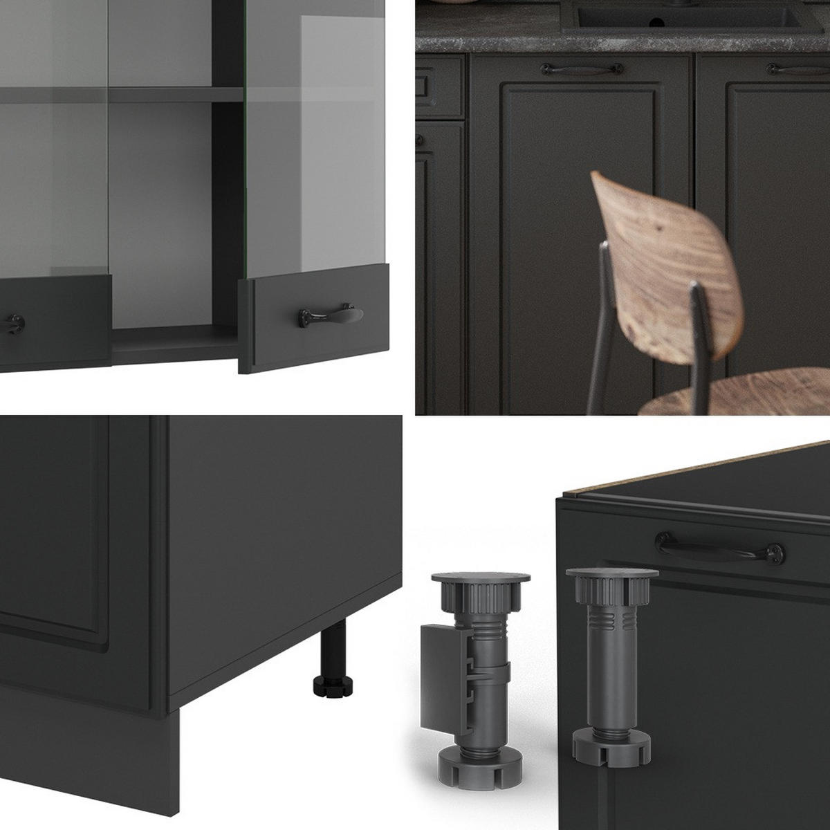 JEDNOTKOVÁ KUCHYNĚ R-Line Antracitový venkovský dům/antracit - antracitová, kompozitní dřevo (140/81.6/60cm) - Vicco