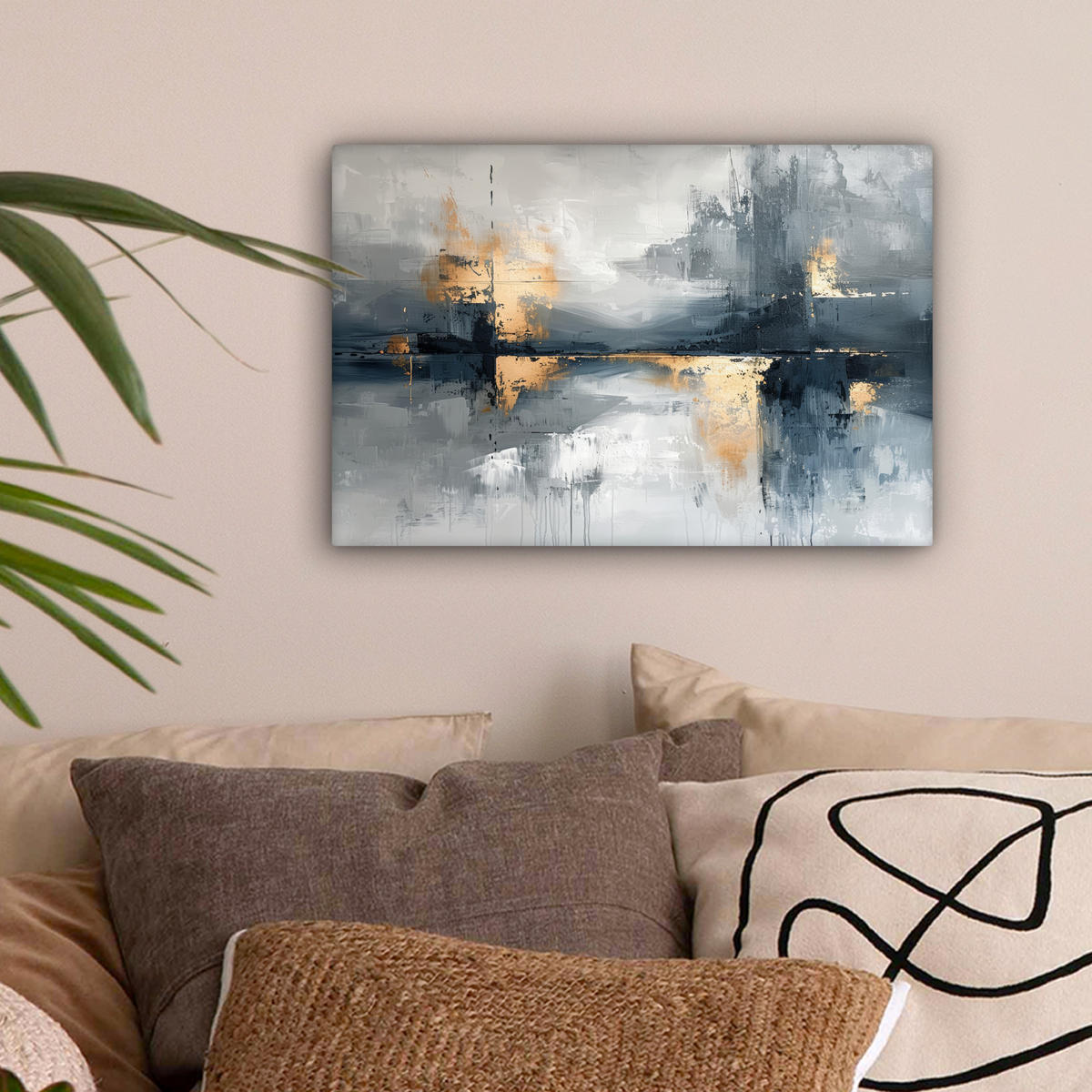 LEINWANDBILD Kunst - Grau - Gold - Abstrakt 30x20 cm - Dunkelgrau, Textil (30/20cm) - MuchoWow