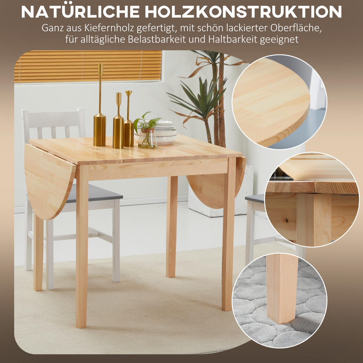 ESSTISCH Klappbar Küchentisch für 6 Personen mit Drop-Leaf-Design - Naturfarben, Holz (140/70/75cm) - HOMCOM