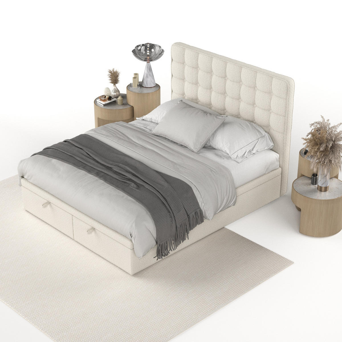 POLSTERBETT Celestia mit Stauraum 120/200 cm Hellbeige im Alta Stoff - Sandfarben/Schwarz, Holz/Holzwerkstoff (120/200cm) - AltaBeds